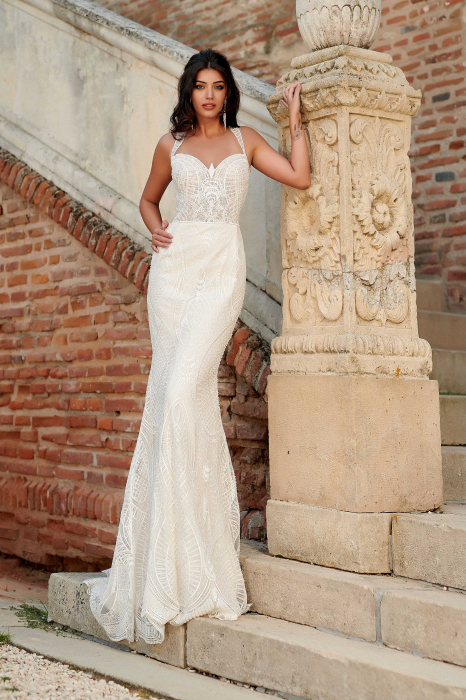 Exquisite Geometric Lace Open Back  Mermaid Wedding Dress [3]