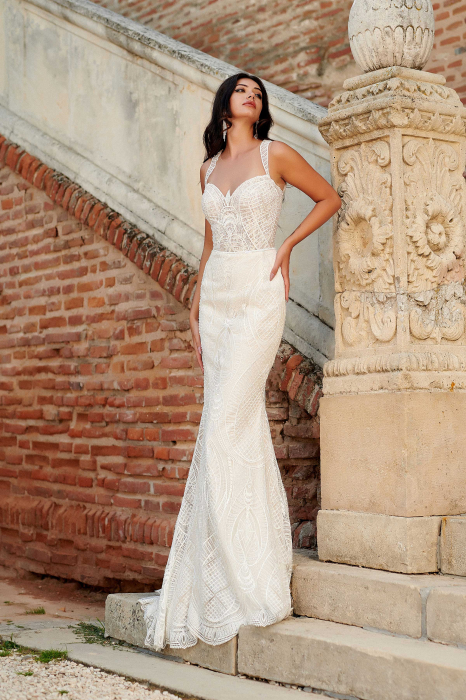 Exquisite Geometric Lace Open Back  Mermaid Wedding Dress [2]