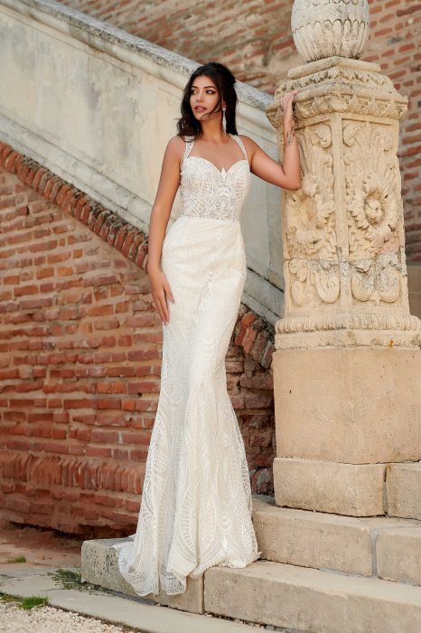 Exquisite Geometric Lace Open Back  Mermaid Wedding Dress [4]
