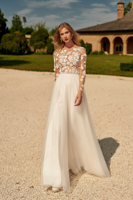 Floral Illusion Long-Sleeve Light Wedding Dress [3]