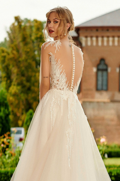 Ethereal Tulle Wedding Gown with Illusion Bodice and Long Sleeves [6]