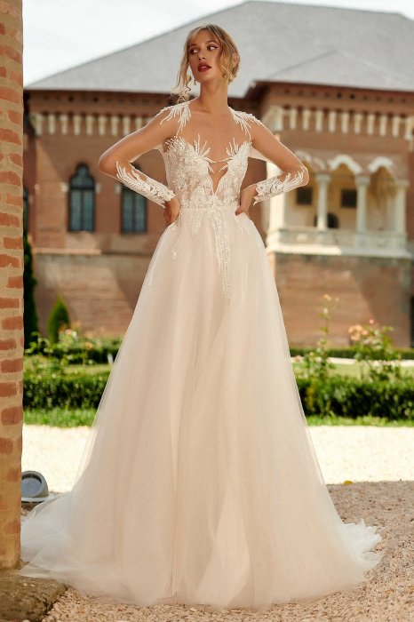 Ethereal Tulle Wedding Gown with Illusion Bodice and Long Sleeves [5]