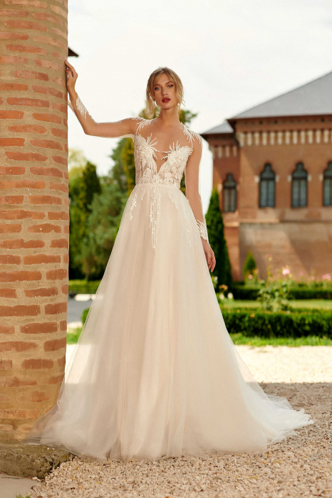Ethereal Tulle Wedding Gown with Illusion Bodice and Long Sleeves [2]