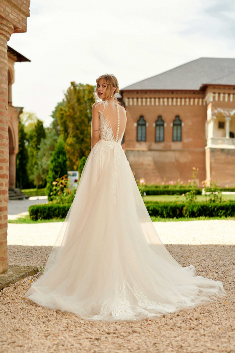 Ethereal Tulle Wedding Gown with Illusion Bodice and Long Sleeves [7]