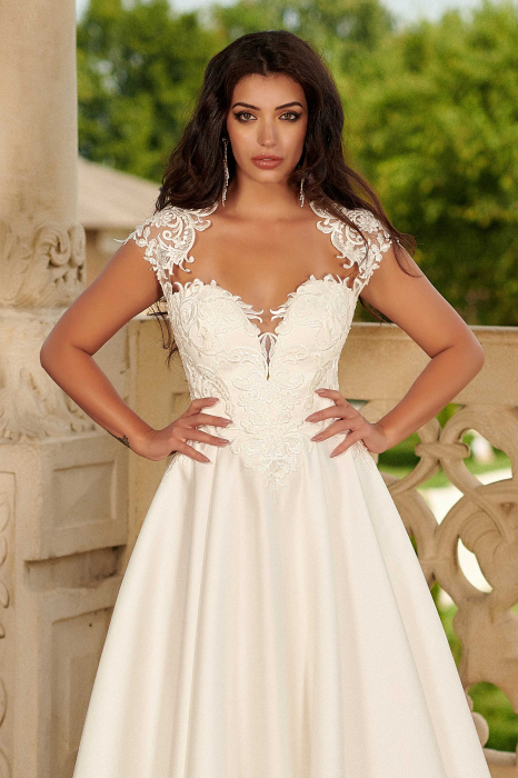 Elegant Satin Lace A-line Open Back Wedding Gown [1]