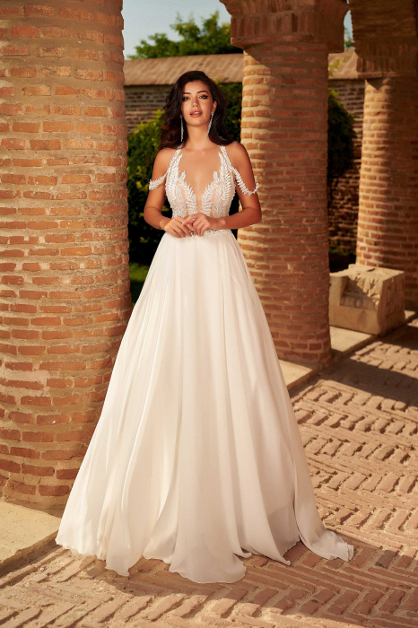 Ethereal Beach Boho A-line Chiffon Lace Light Wedding Dress [4]