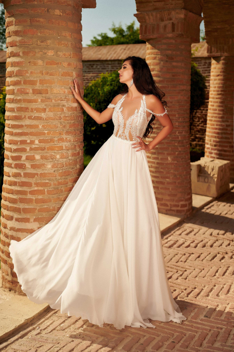Ethereal Beach Boho A-line Chiffon Lace Light Wedding Dress [2]