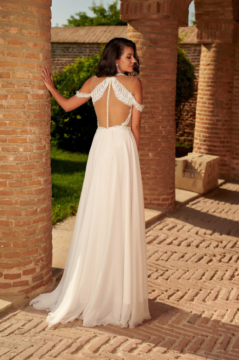Ethereal Beach Boho A-line Chiffon Lace Light Wedding Dress [6]