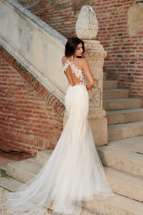 Exquisite Open Back Sexy Modern Lace Mermaid Wedding Dress [4]