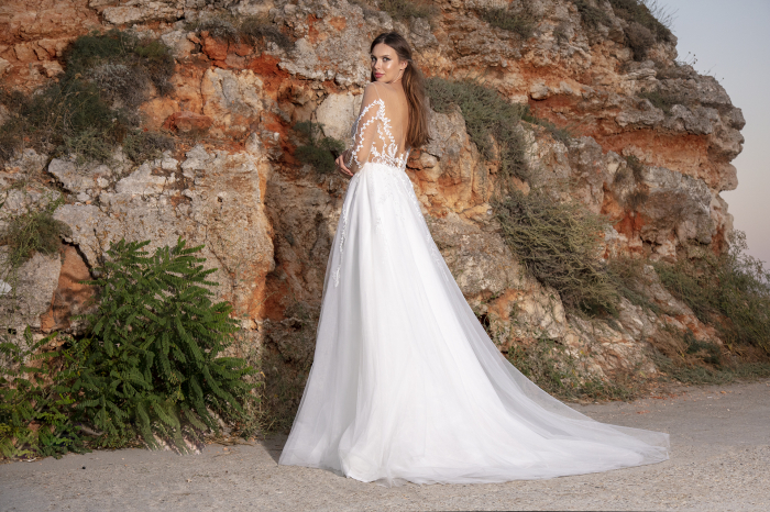 Lace & Tulle Wedding Dress with Illusion Long Sleeves [3]
