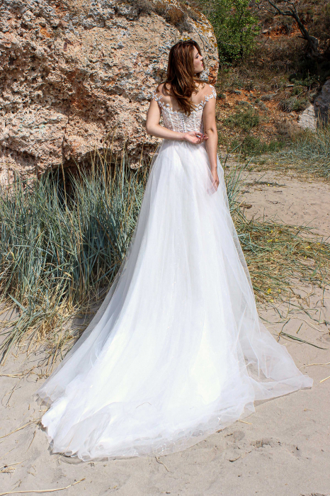ROMANTIC Cap Sleeves Floral lace and SPARKLING tulle WEDDING DRESS [4]