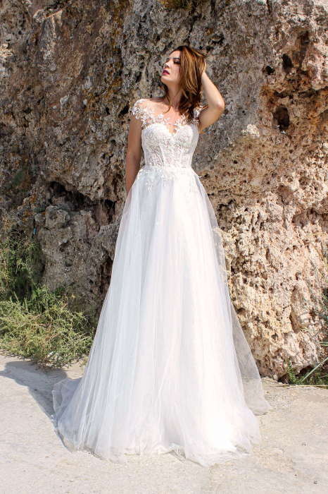 ROMANTIC Cap Sleeves Floral lace and SPARKLING tulle WEDDING DRESS [3]