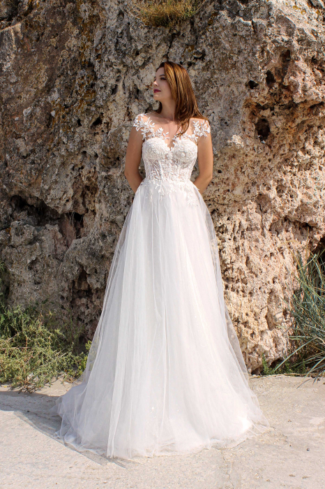 ROMANTIC Cap Sleeves Floral lace and SPARKLING tulle WEDDING DRESS [2]