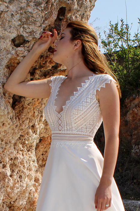 A-line Boho Lace and Satin Beach Wedding Dress [7]