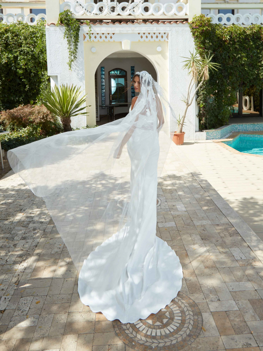 Long bridal veil with beaded lace accents [1]