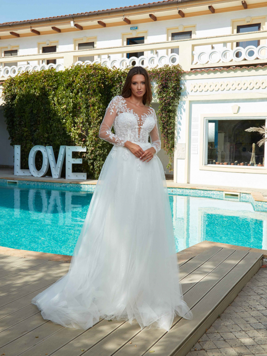 Lace and tulle long sleeves wedding dress [2]