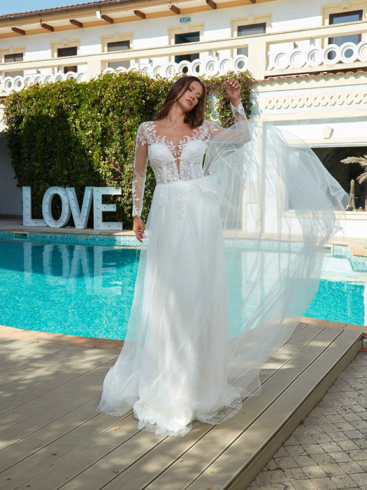 Lace and tulle long sleeves wedding dress [5]