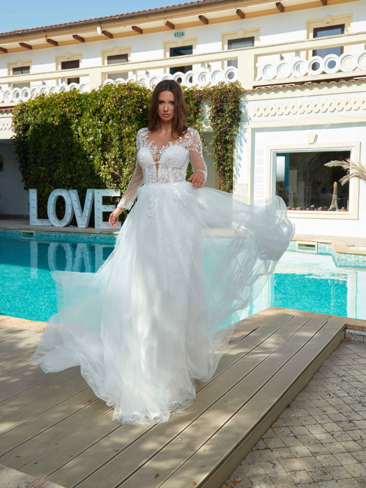 Lace and tulle long sleeves wedding dress [6]