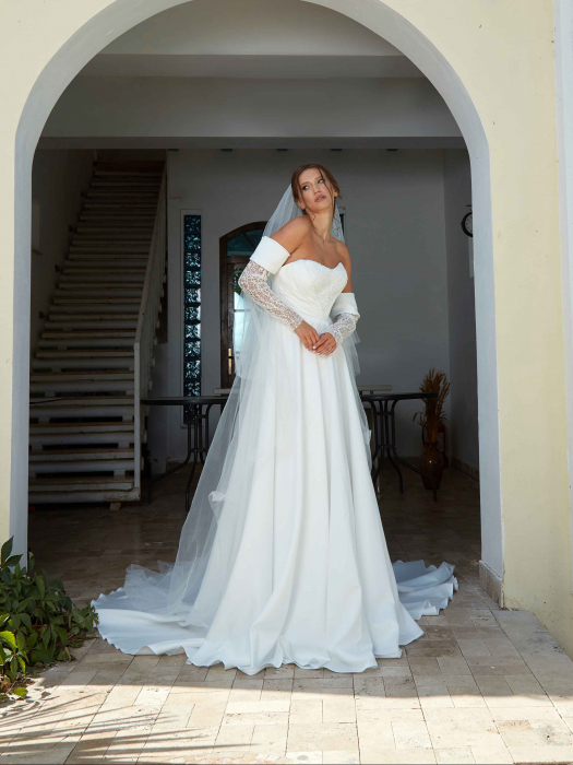 Satin a line wedding dress with detachable sleeves [6]