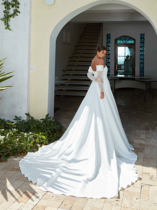 Satin a line wedding dress with detachable sleeves [9]
