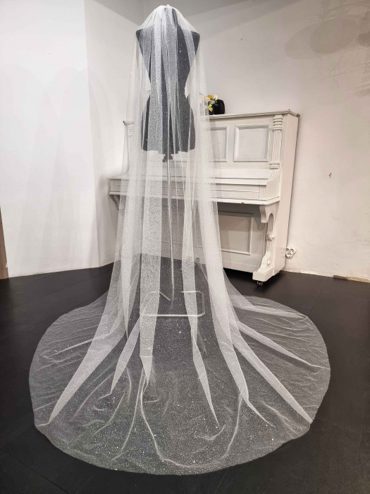 One tier glitter wedding veil [1]
