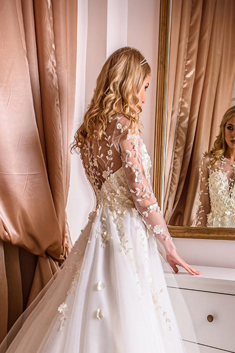 3D floral lace A-line tulle wedding dress [6]