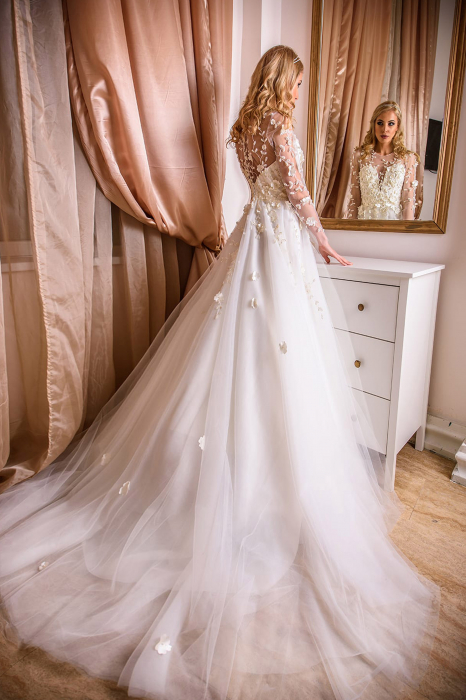 3D floral lace A-line tulle wedding dress [3]