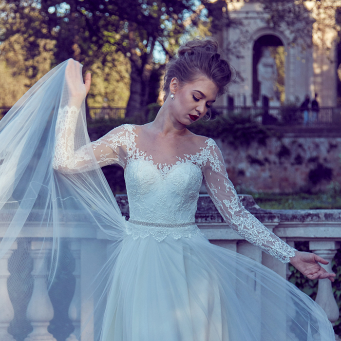 Elegant Bohemian A-Line Lace Wedding Dress with Long Lace Sleeves [7]