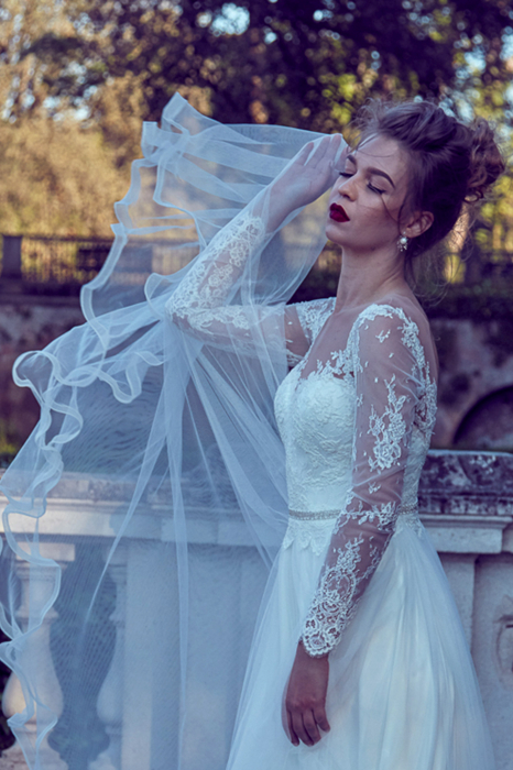 Elegant Bohemian A-Line Lace Wedding Dress with Long Lace Sleeves [5]