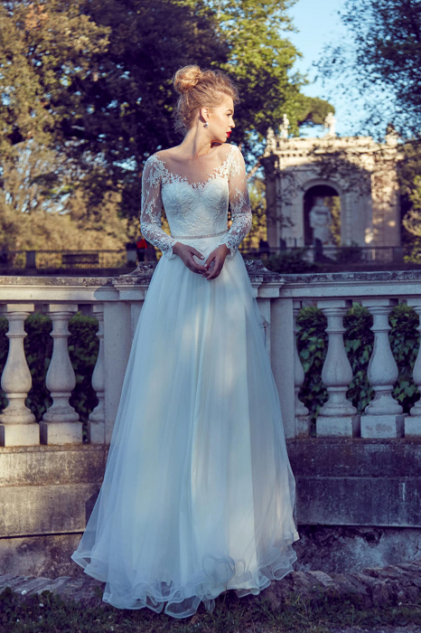Elegant Bohemian A-Line Lace Wedding Dress with Long Lace Sleeves [3]