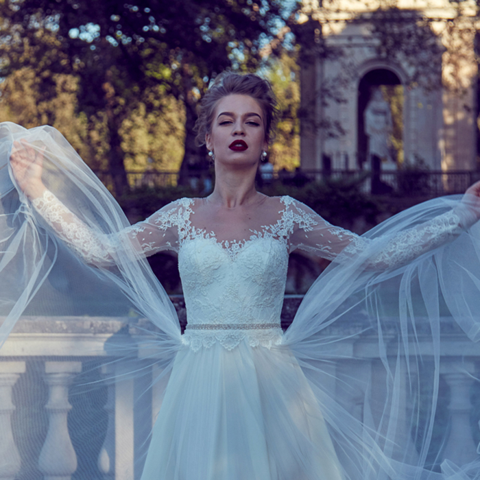 Elegant Bohemian A-Line Lace Wedding Dress with Long Lace Sleeves [6]