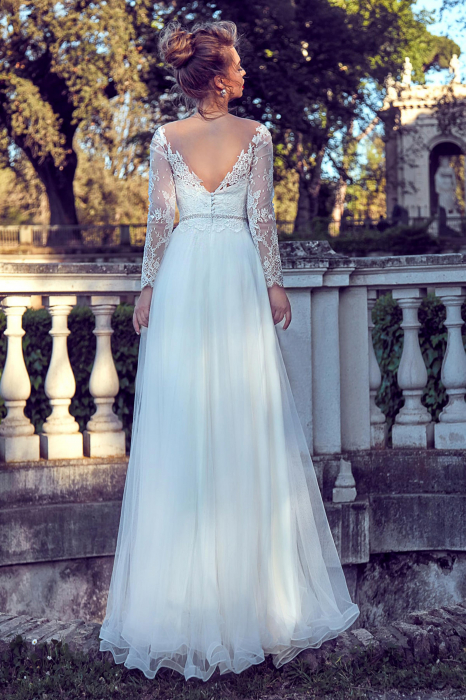 Elegant Bohemian A-Line Lace Wedding Dress with Long Lace Sleeves [2]