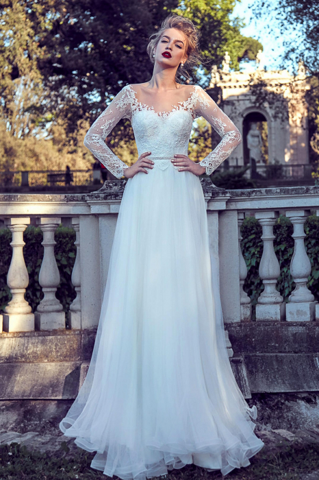 Elegant Bohemian A-Line Lace Wedding Dress with Long Lace Sleeves [1]