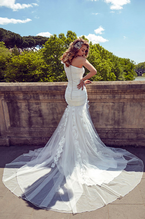 Asymmetrical One-Shoulder Flowers Mermaid Wedding Dress [2]