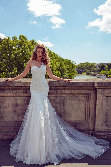 Asymmetrical One-Shoulder Flowers Mermaid Wedding Dress [1]