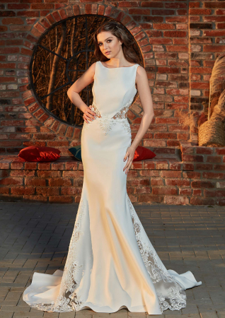 Modern Mermaid Wedding Dress with Lace Cutouts & Open Back [1]