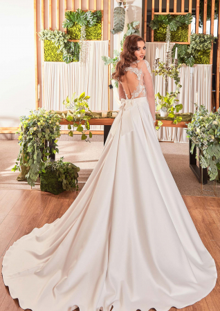 Under $1000 - Elegant A-Line Wedding Dress with Sheer Lace Bodice and Open Back