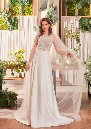 Elegant A-Line Wedding Dress with Sheer Lace Bodice and Open Back [3]