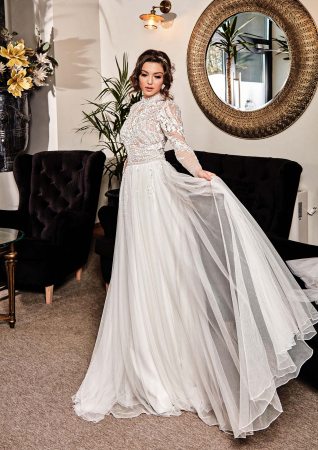 High Neck Lace Airy tulle Bridal Gown [1]