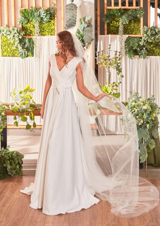 Modern modest satin slit wedding dress [4]