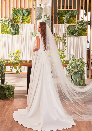 Modern modest satin slit wedding dress [5]
