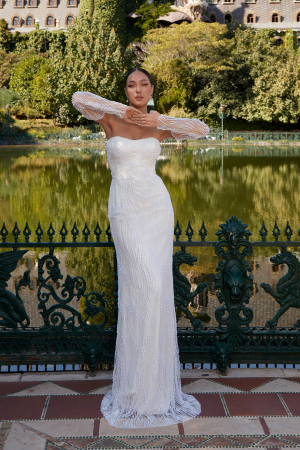 pearls wedding dress with detachable sleeves [2]