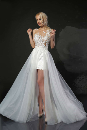 Convertible (2 in 1) - Carina- Short wedding dress with detachable overskirt