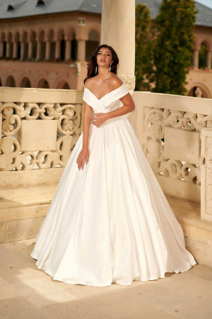 Classic Off-Shoulder Satin Ball Gown Wedding Dress [1]