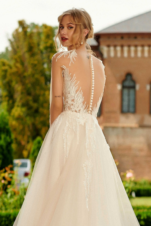 Ethereal Tulle Wedding Gown with Illusion Bodice and Long Sleeves [5]