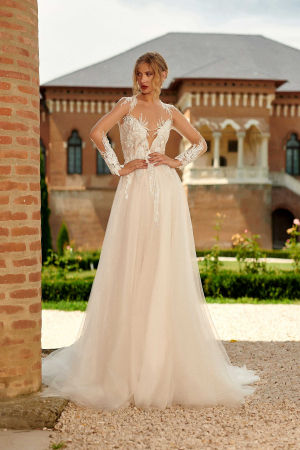 Ethereal Tulle Wedding Gown with Illusion Bodice and Long Sleeves [2]