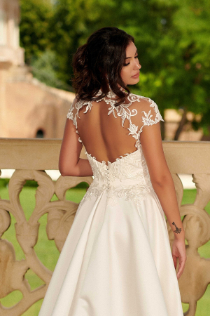 Elegant Satin Lace A-line Open Back Wedding Gown [6]