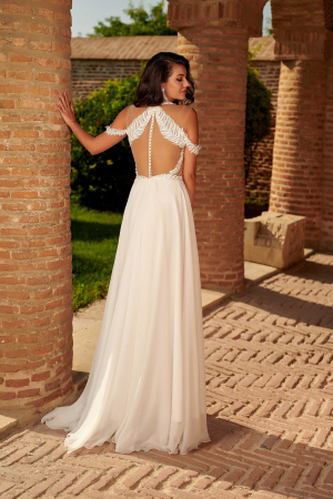 Ethereal Beach Boho A-line Chiffon Lace Light Wedding Dress [5]
