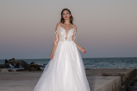 Lace & Tulle Wedding Dress with Illusion Long Sleeves [5]