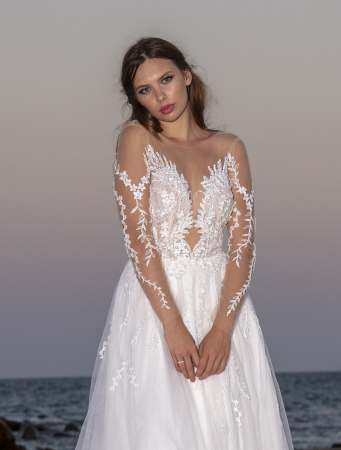 Lace & Tulle Wedding Dress with Illusion Long Sleeves